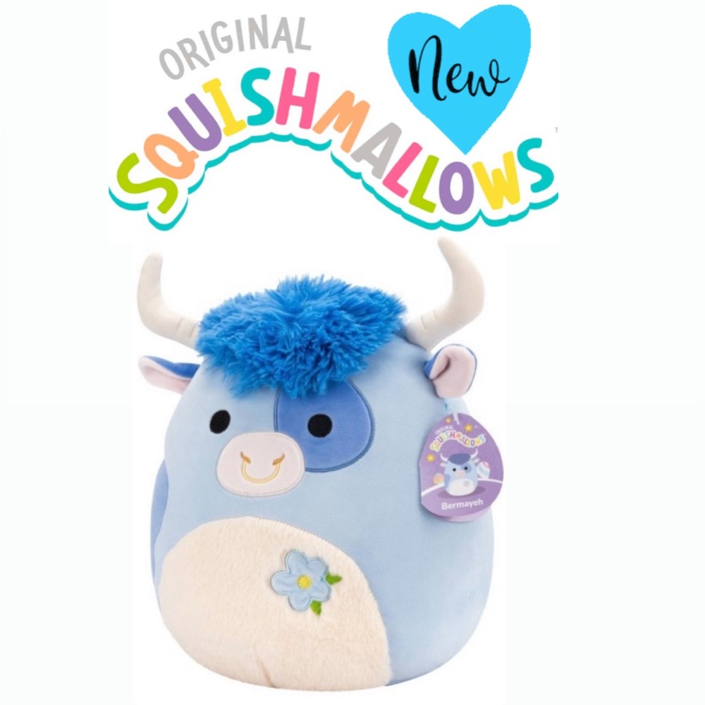 🪻NEW! Squishmallows🌞 12-in. Squish Bermayeh the Blue Bull with Flower🐮